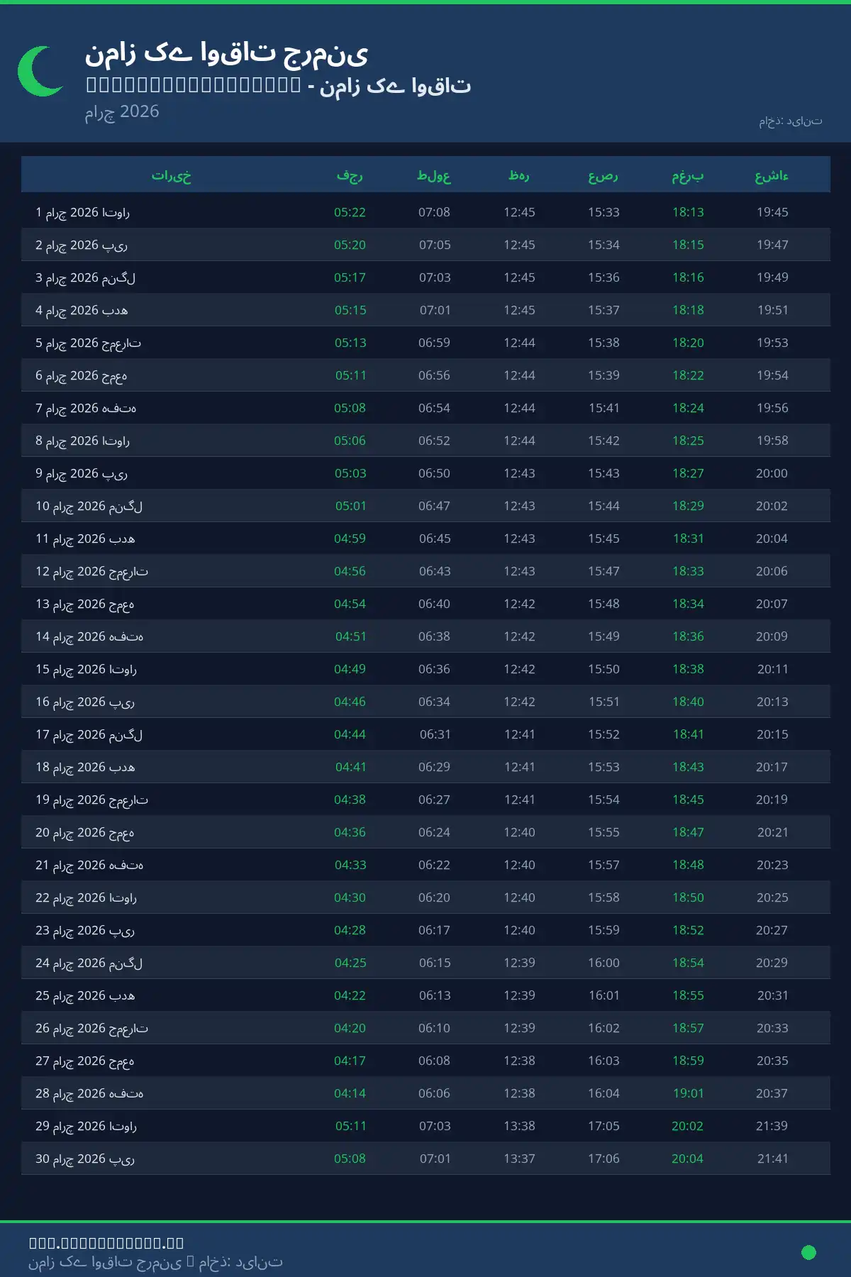 نماز اوقات کیلنڈر Georgsmarienhutte مارچ 2026