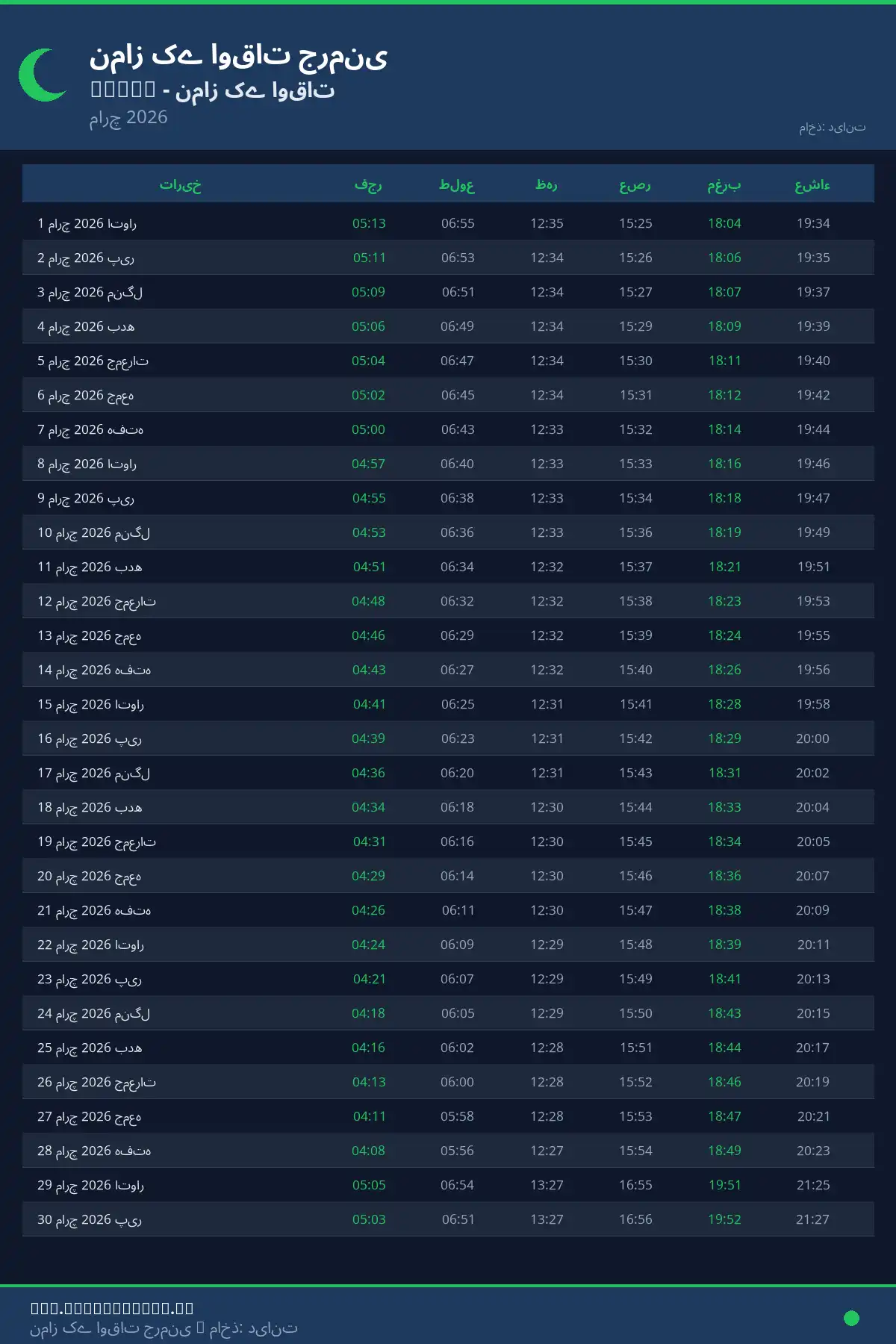 نماز اوقات کیلنڈر Gotha مارچ 2026
