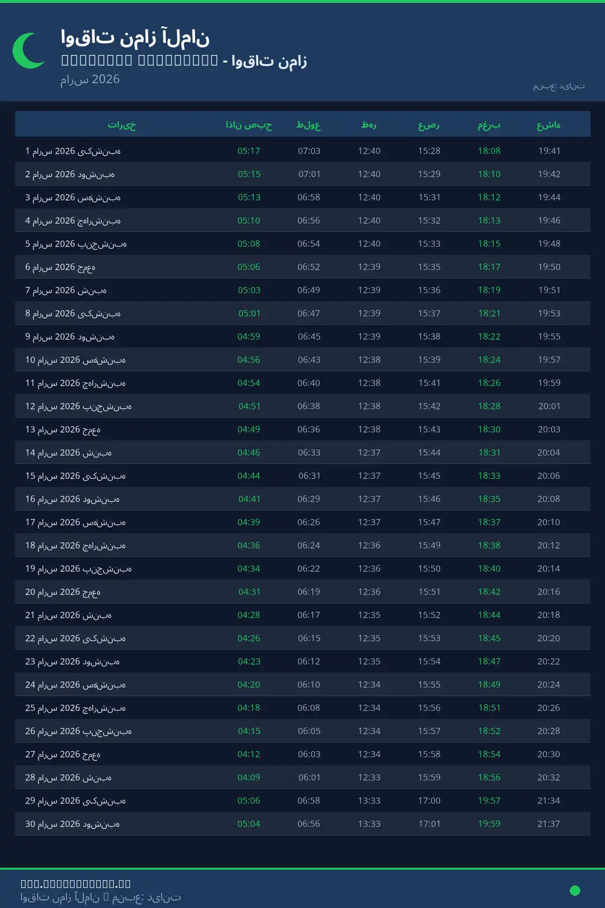 تقویم اوقات نماز Hessisch Oldendorf مارس 2026