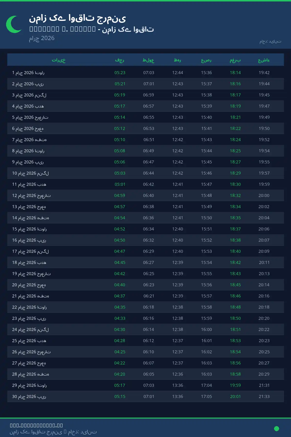 نماز اوقات کیلنڈر Hofheim A. Taunus مارچ 2026