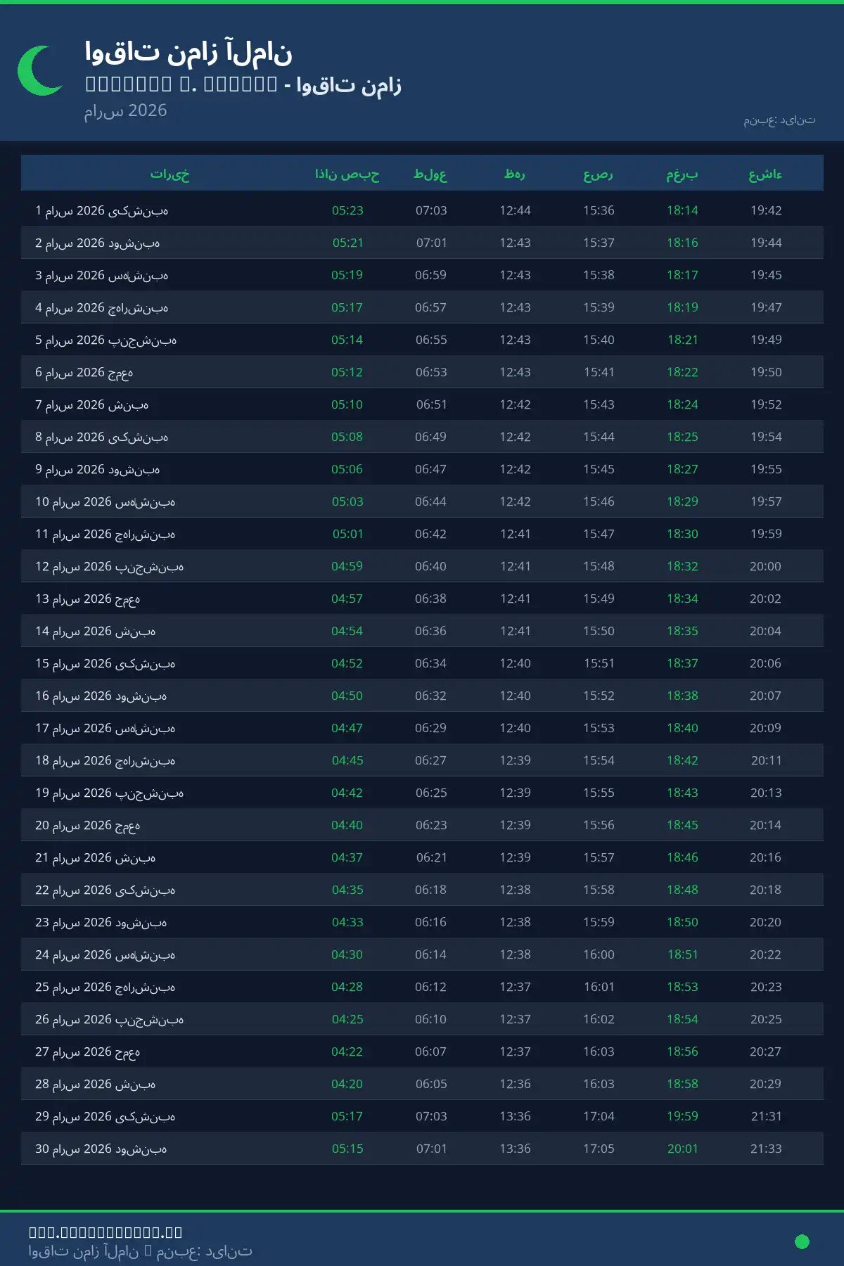 تقویم اوقات نماز Hofheim A. Taunus مارس 2026