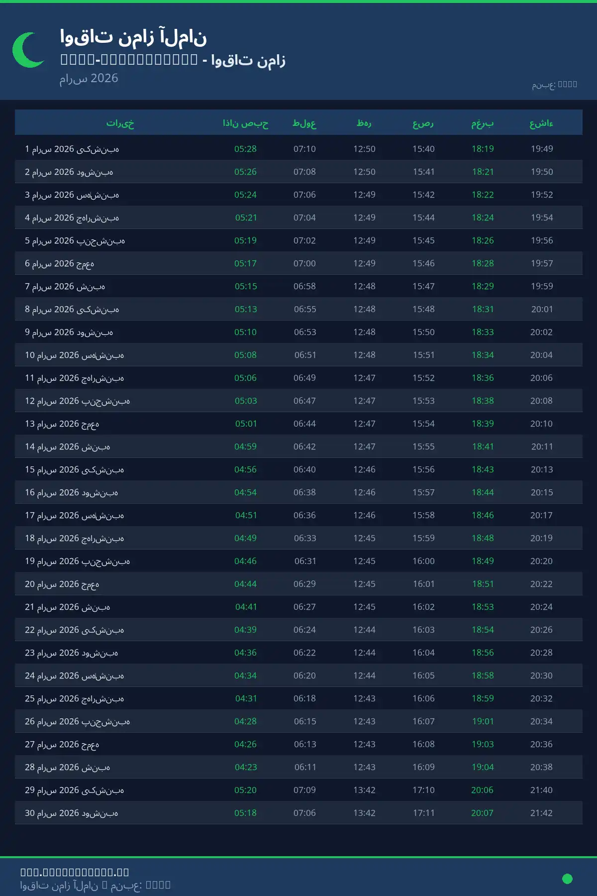 تقویم اوقات نماز Köln-Weidenpesch مارس 2026