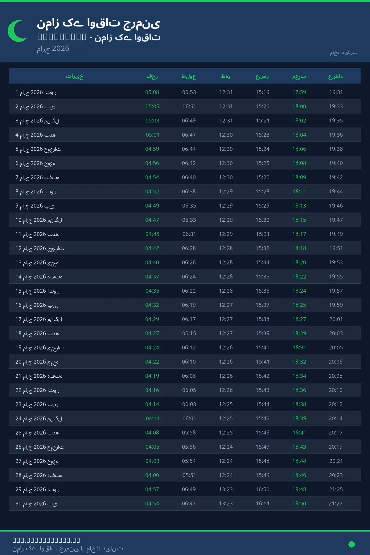 نماز اوقات کیلنڈر Magdeburg مارچ 2026