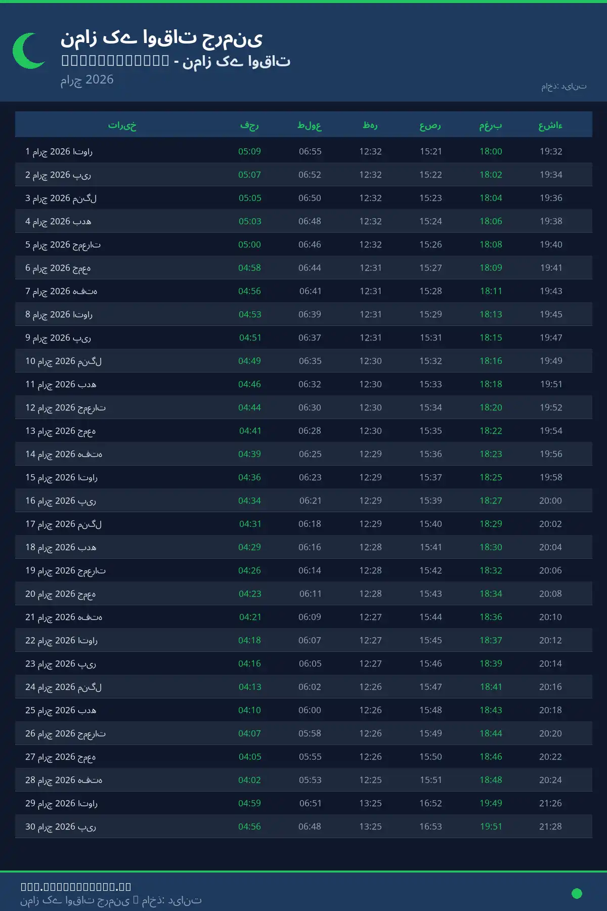 نماز اوقات کیلنڈر Oschersleben مارچ 2026