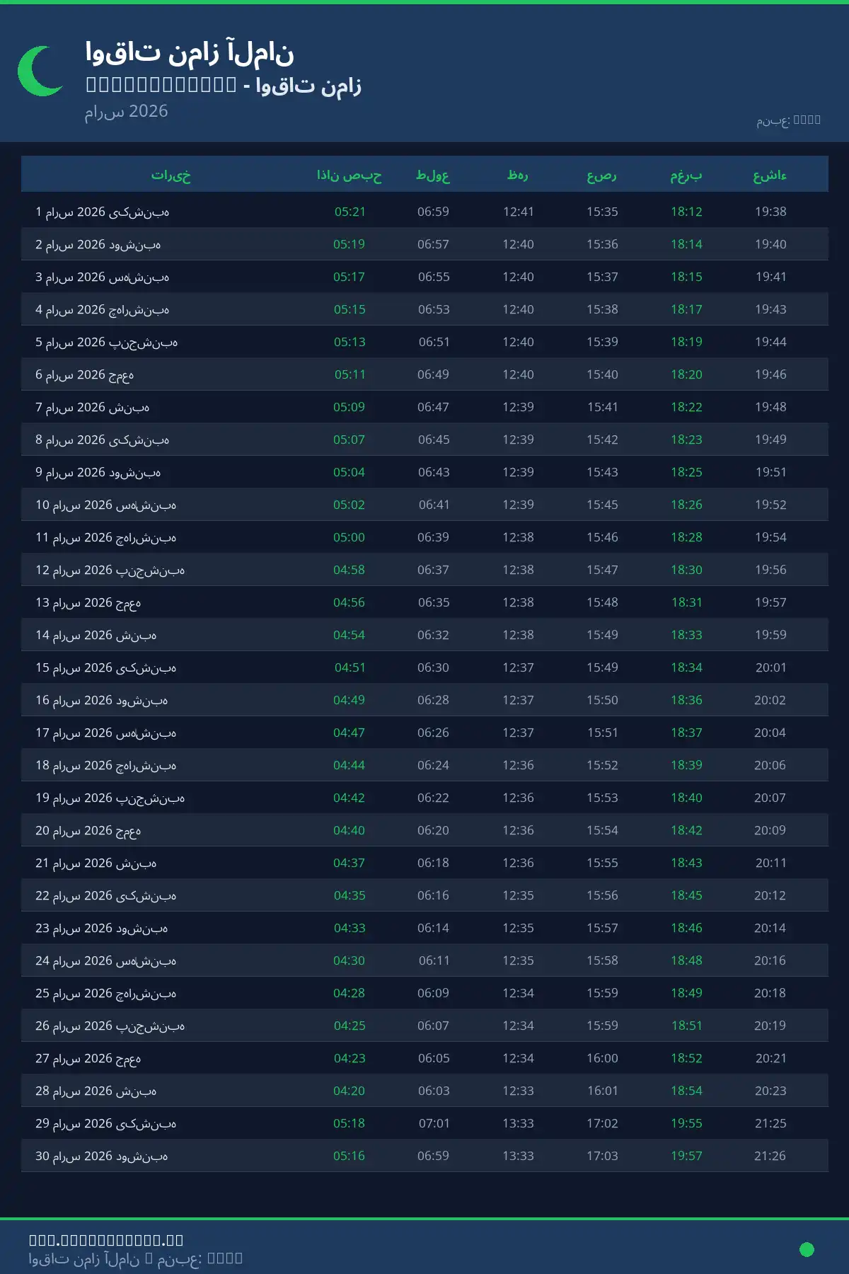 تقویم اوقات نماز Pleidelsheim مارس 2026