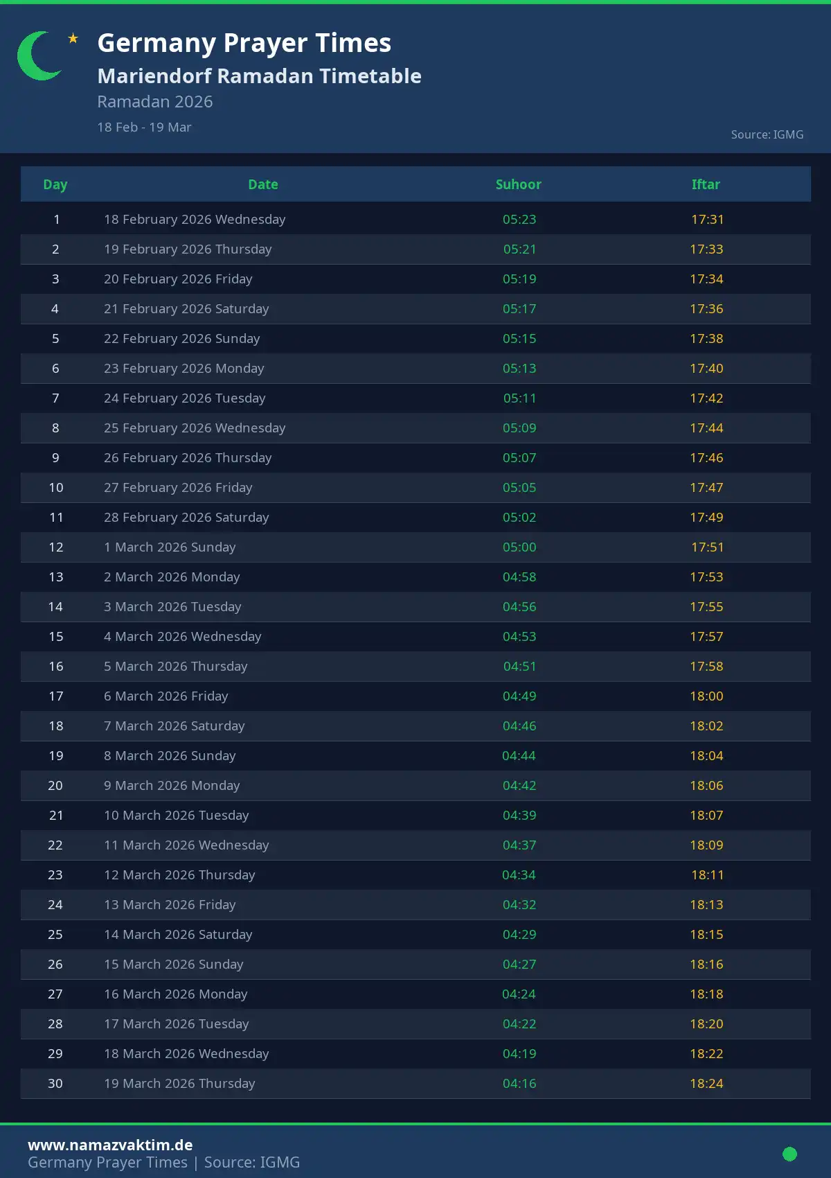 Mariendorf Ramadan Timetable April 2026