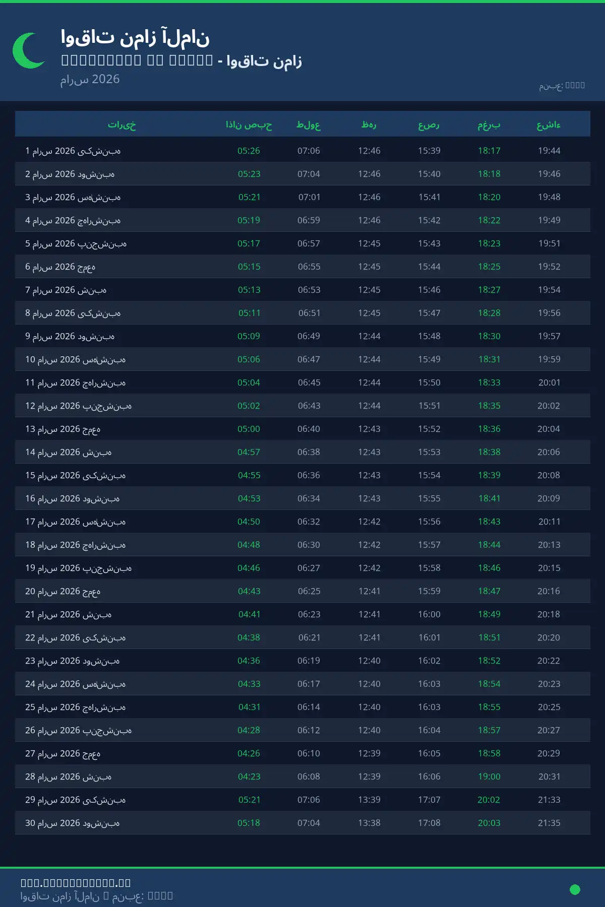 تقویم اوقات نماز Rüdesheim am Rhein مارس 2026