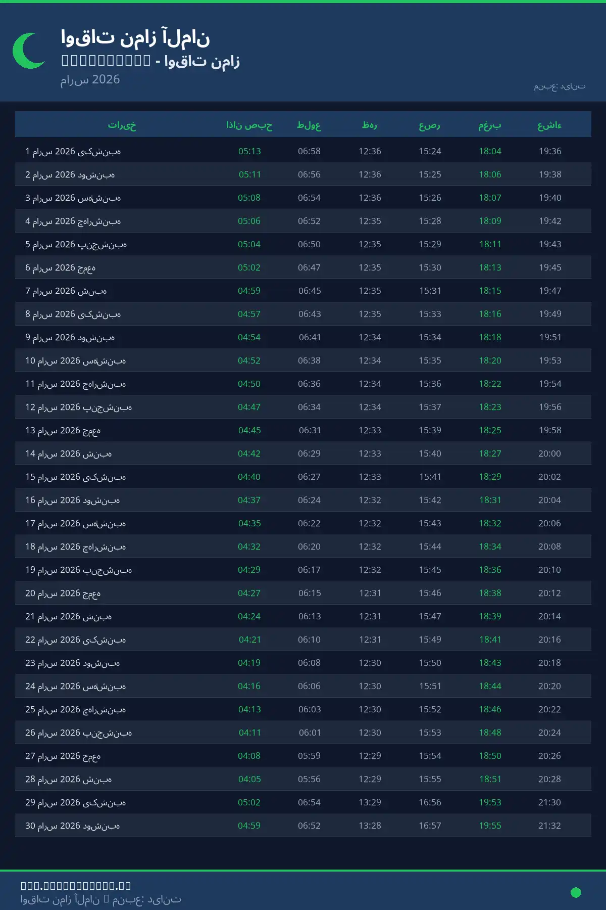 تقویم اوقات نماز Salzgitter مارس 2026