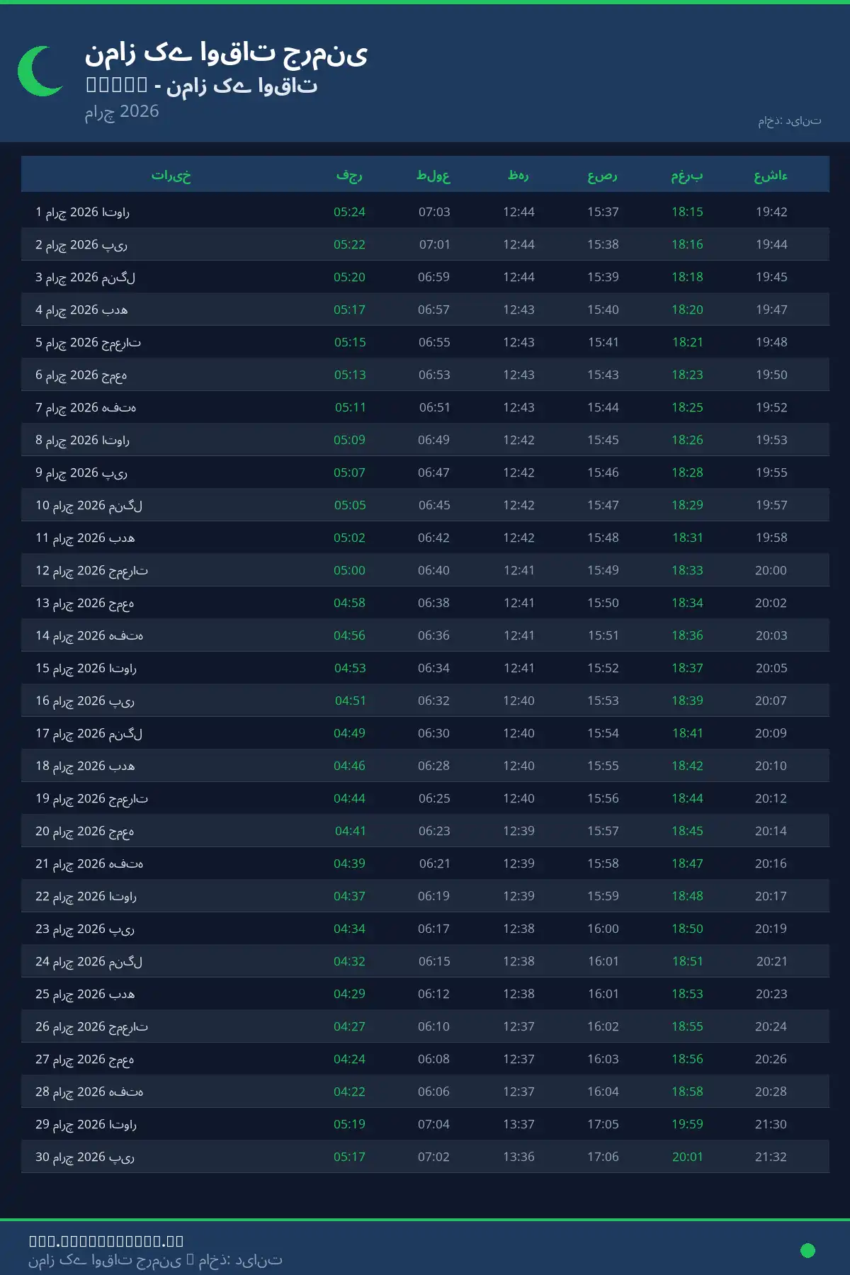 نماز اوقات کیلنڈر Worms مارچ 2026